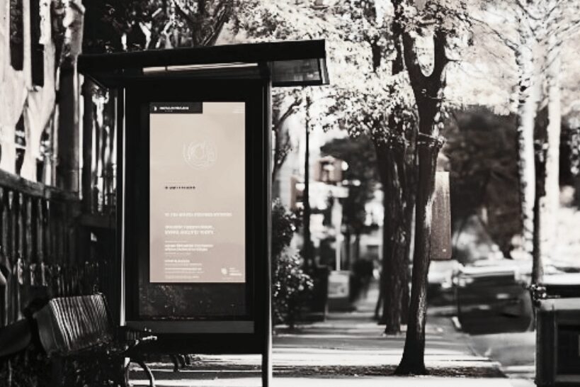 Modern electronic signage display blending digital and traditional advertising